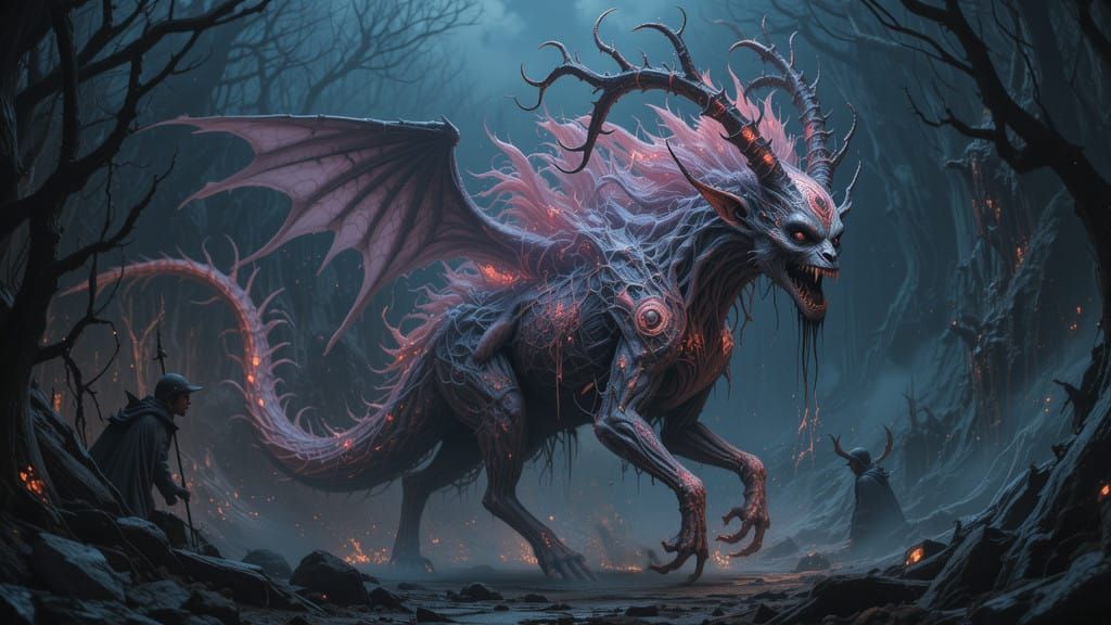 Monstrous Hybrid Creature in Eerie Landscape