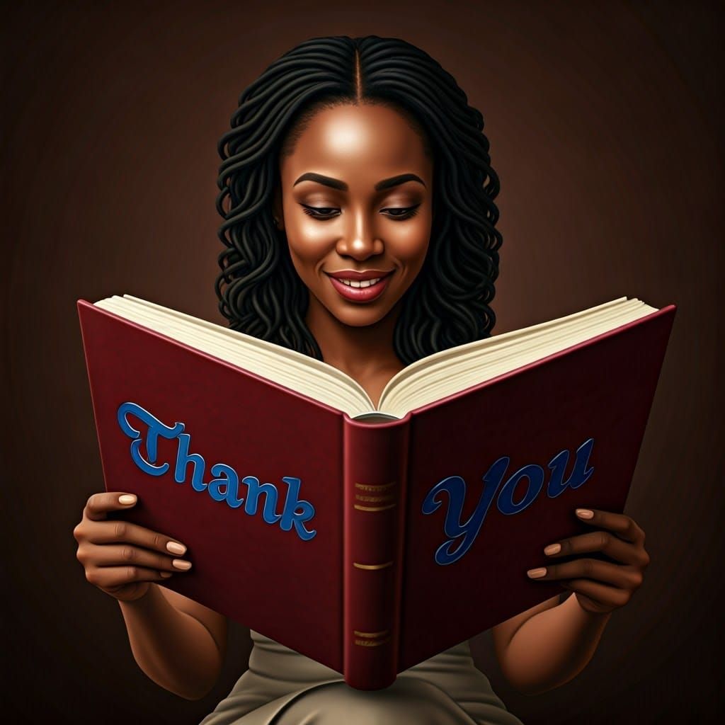 African Woman Reading Book in Photorealistic Style