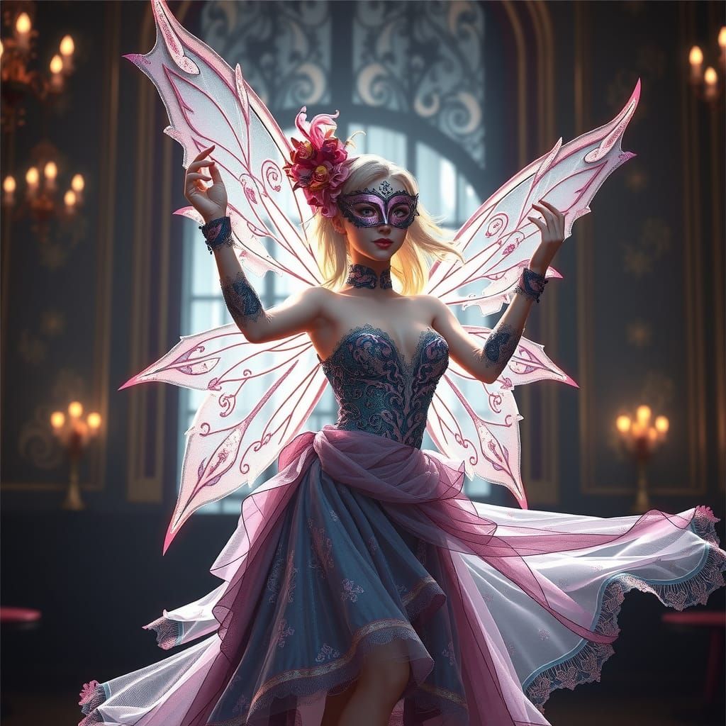 Elegant Fairy Dances in Mystical Ballroom