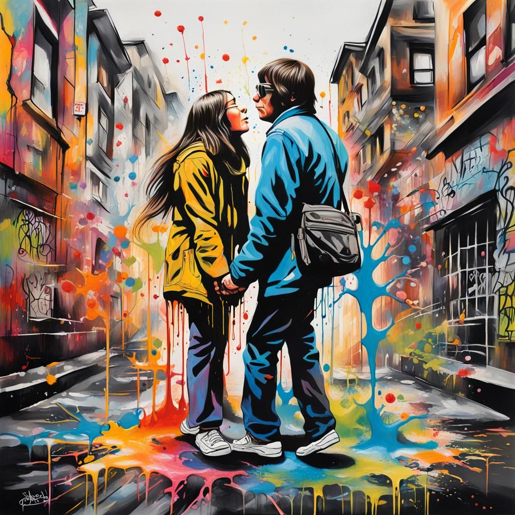John and Yoko: Colorful Graffiti Street Art