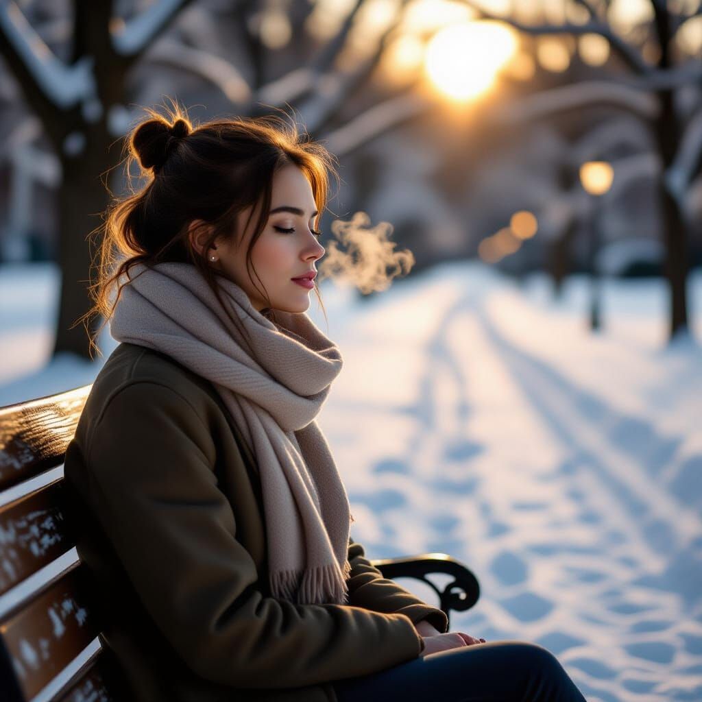 Woman on Bench in Golden Hour Light