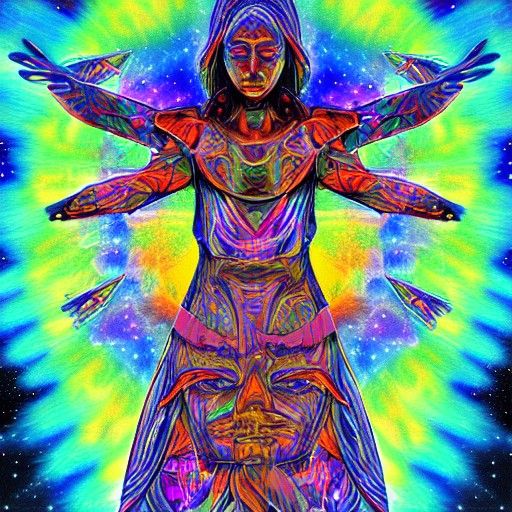 Cosmic Spiritual Warfare Illustration in Mixed Media