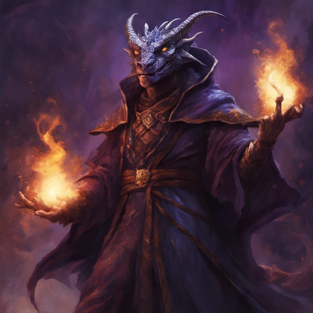 Dragonborn Wizard Casting Fire Bolt Spell