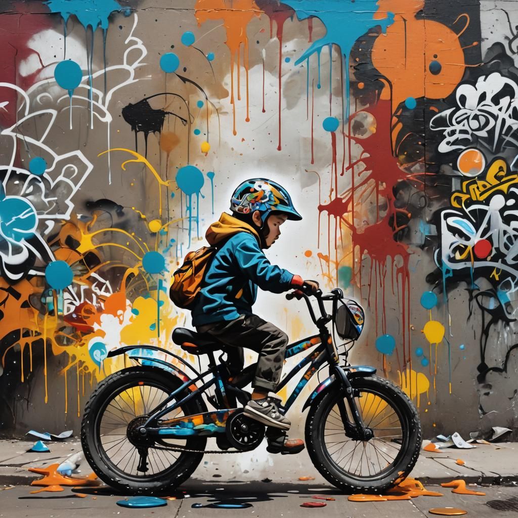 Boy on Bike: Graffiti Splash Art