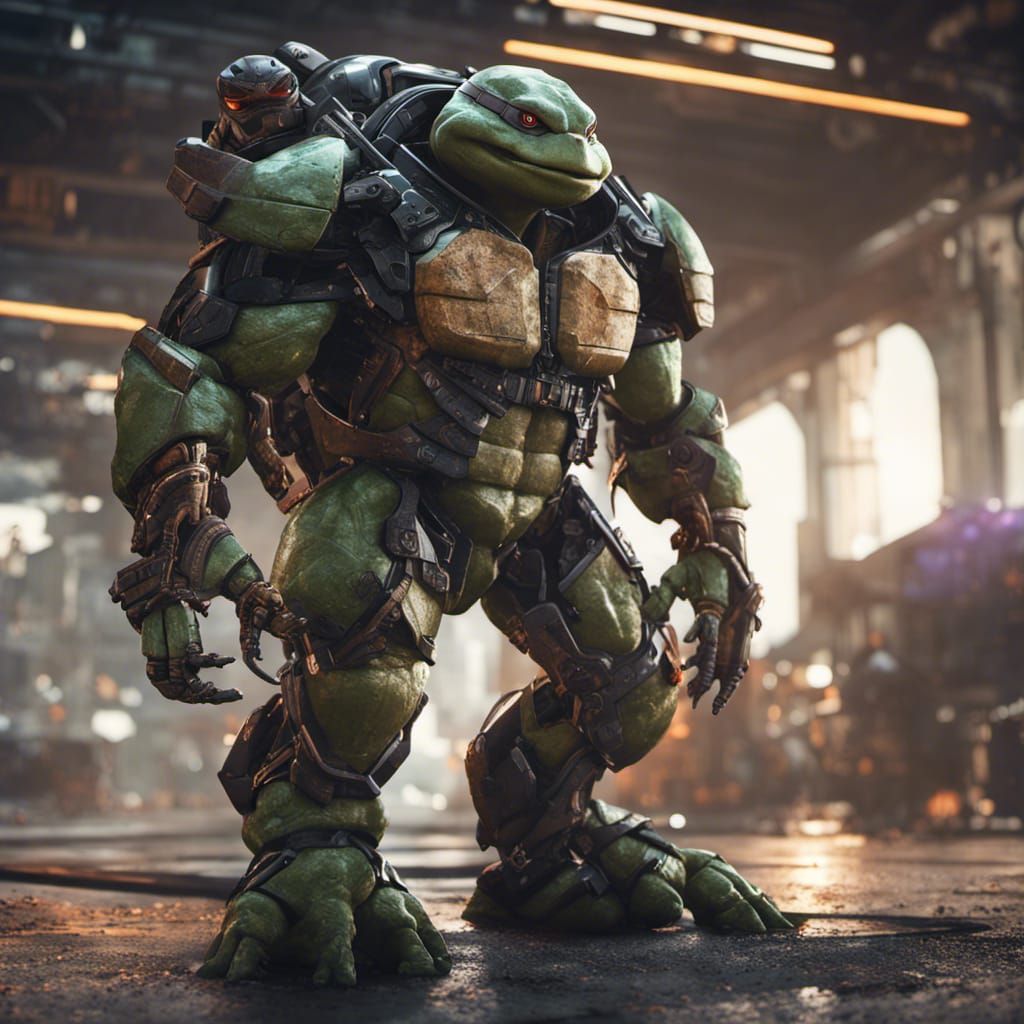 Futuristic Ninja Turtles with Intricate Mech Details