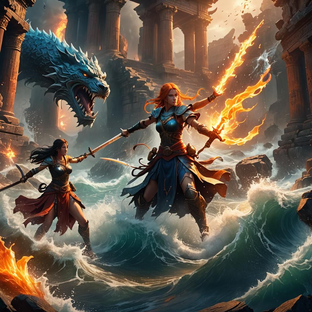 Epic Battle: Warrior vs Sorceress in 3D Cinematic Style