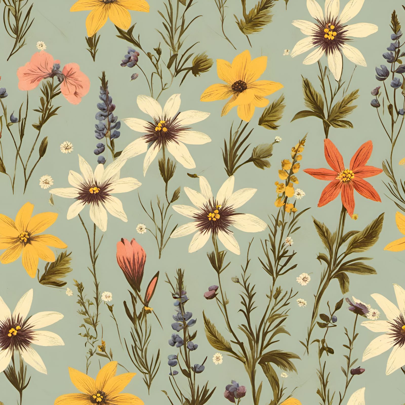 Vintage Spring Wildflowers in Bloom