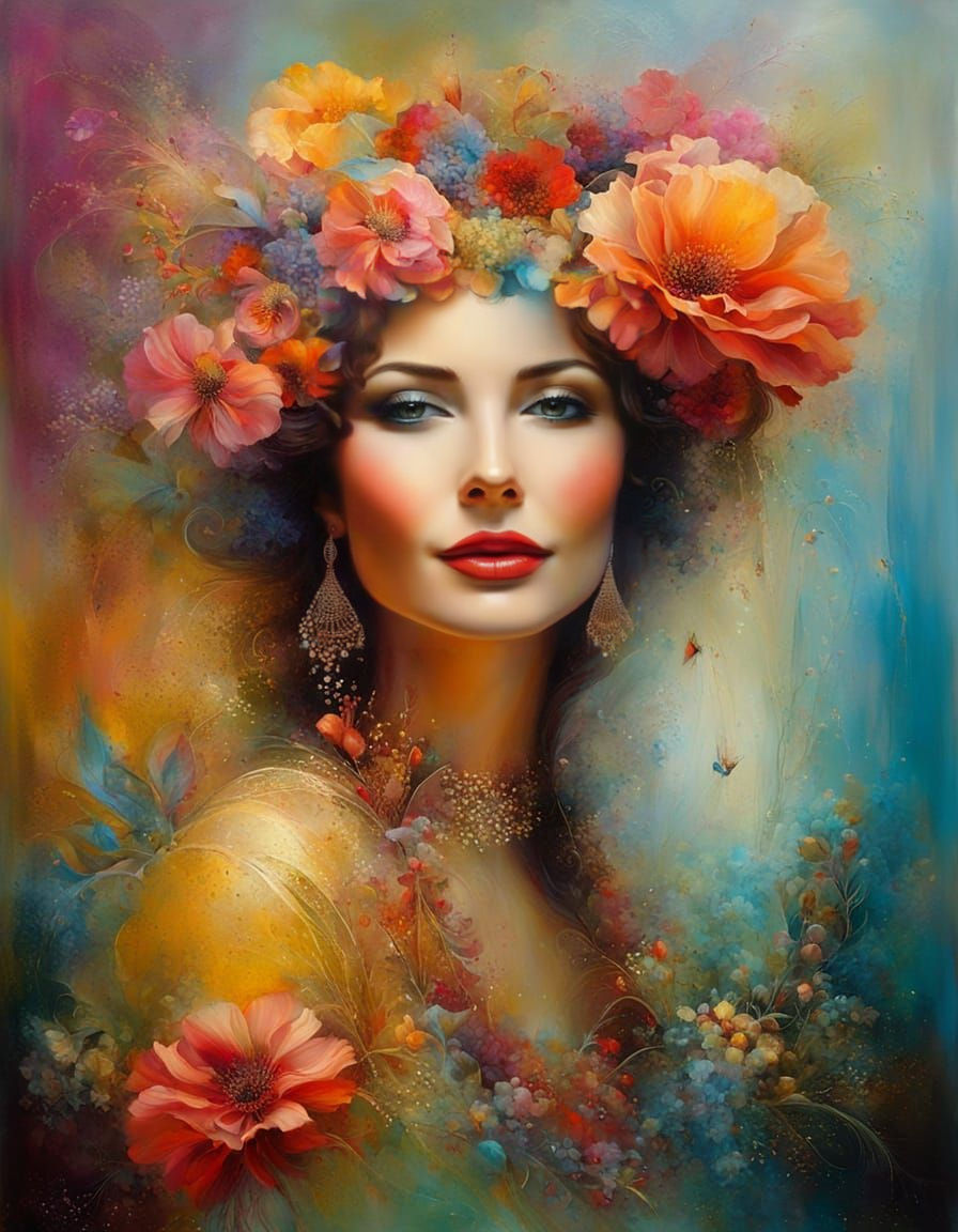 Vibrant Flower Seller in a Whimsical Martian Carnival Scene