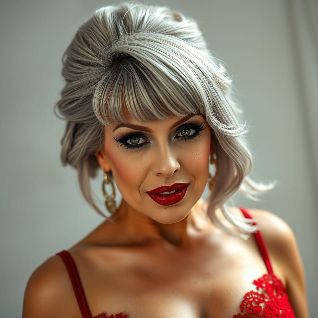 Sultry Woman in Red Lace Balconette