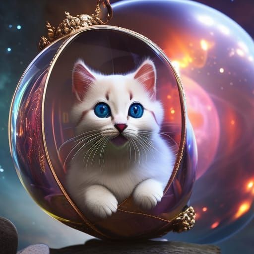 Cheerful Kitten Inside Sphere: 3D Digital Art