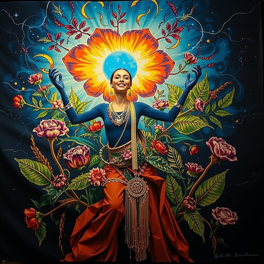 Psychedelic Floral Garden in Bold Tropical Colors