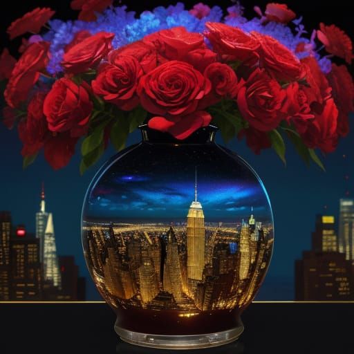 Surreal Cityscape Reflected in Giant Porcelain Vase