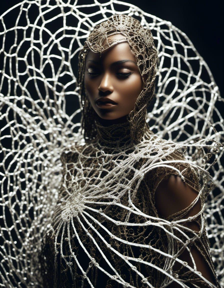 Woman in Spiderweb Dress: Hyper-Detailed Gothic Masterpiece