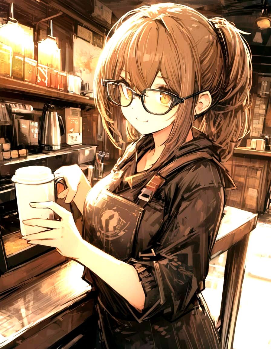 Barista Girl in Cozy Coffee Shop, Making a Latte in High Sty...