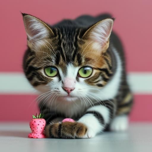 Cute Kitten Enjoys Strawberry Ice Cream in 8K