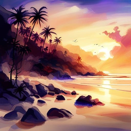 Koh Samui Beaches: Watercolor Double Exposure in Digital Ske...