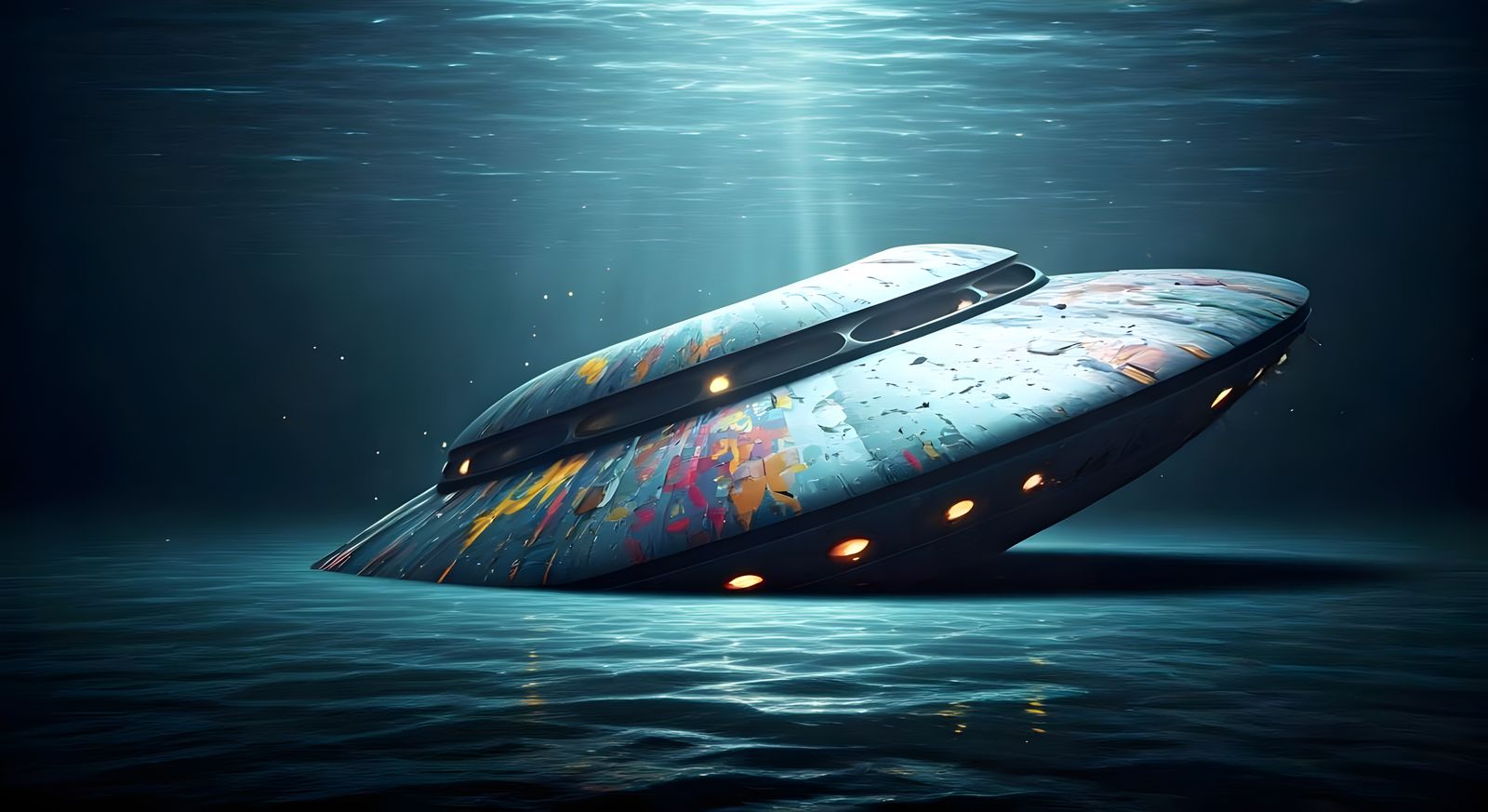 Surreal Nighttime Crash Site on the Seabed