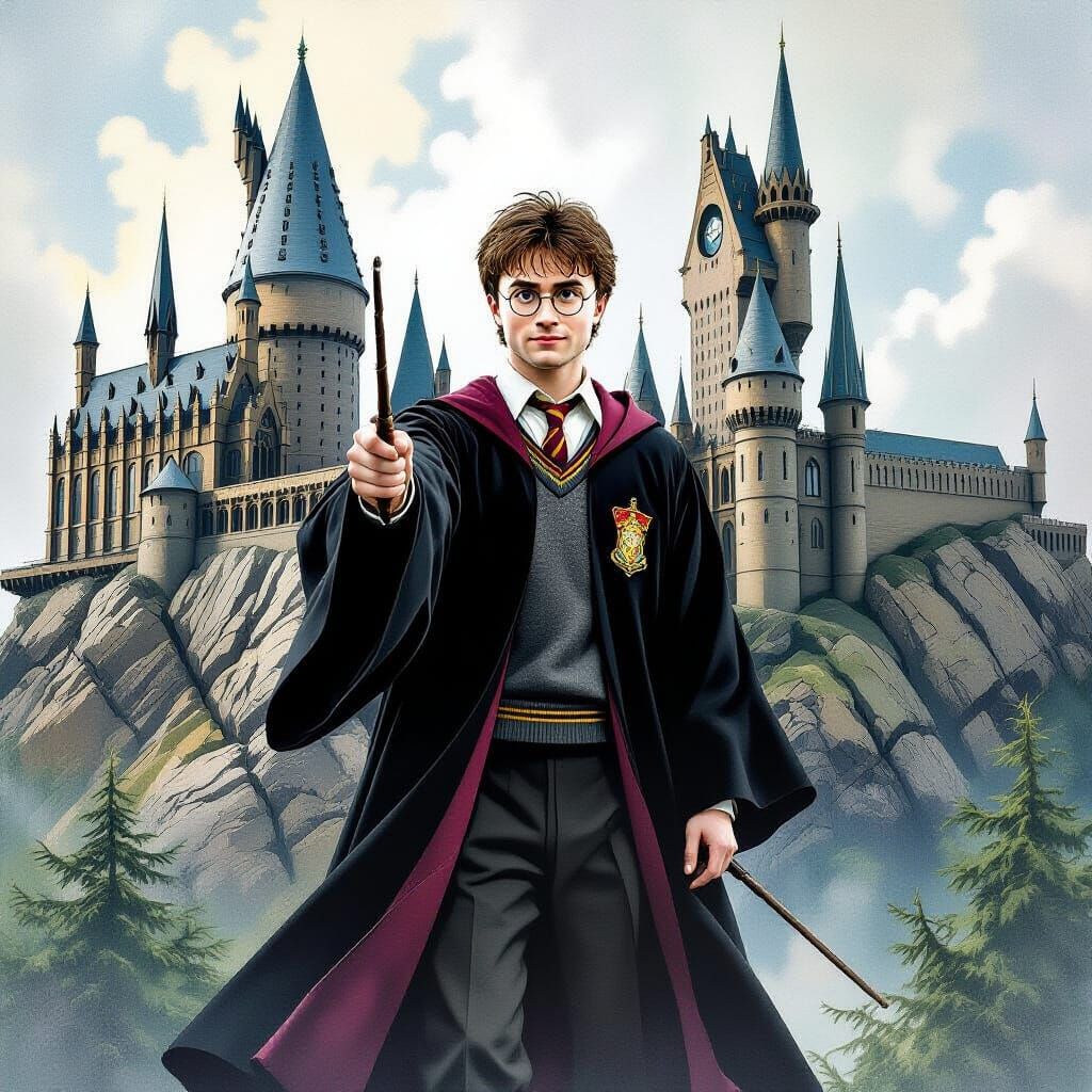 Harry Potter at Hogwarts in Whimsical Style