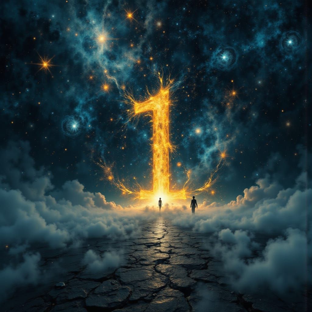 Golden Number 1 in Cosmic Void, Surrealist Style