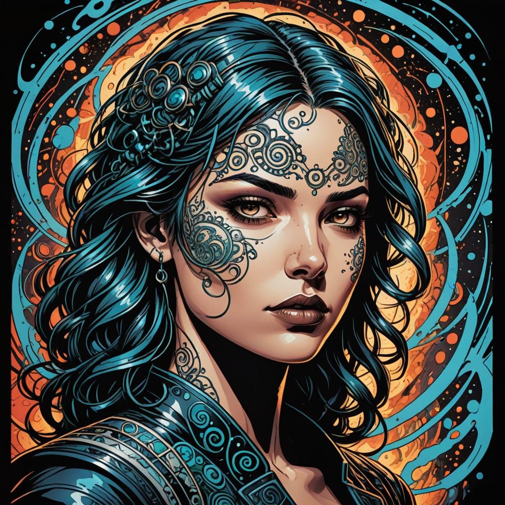 Neurographic Portrait in Stylized Comic Book Art