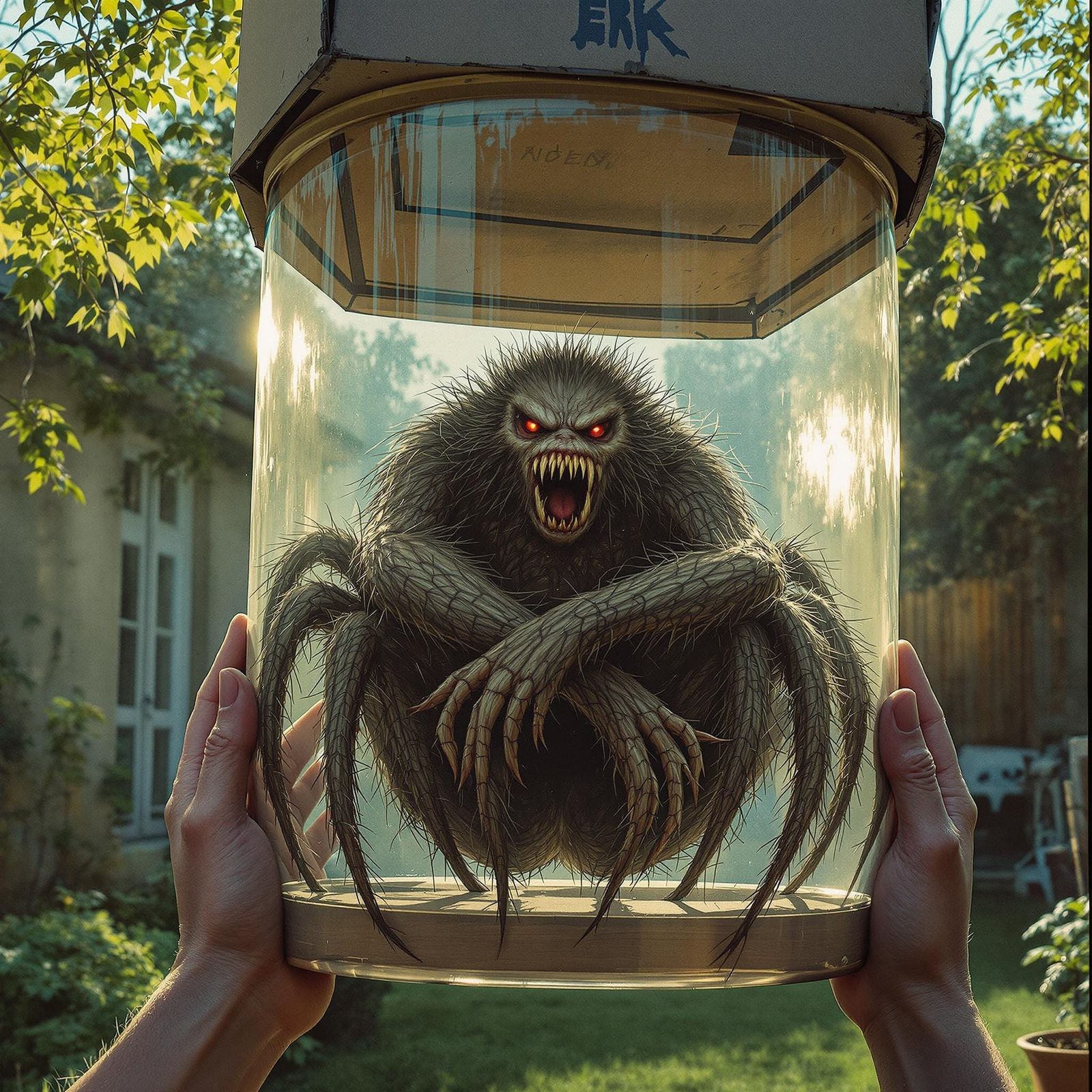 Offended Spider Creature in Post-Apocalyptic Garden