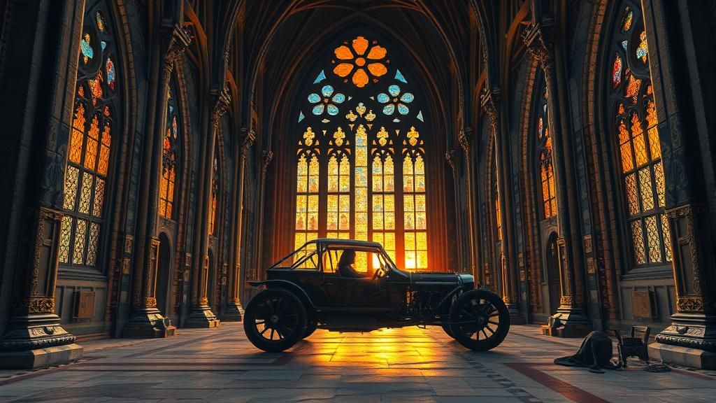 Gothic Queen in Post-Apocalyptic Cathedral as Gouache Waterc...