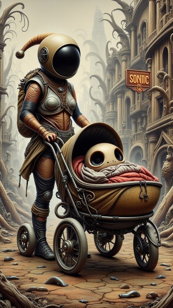 Apocalyptic Mother Protects Baby in Ruined City