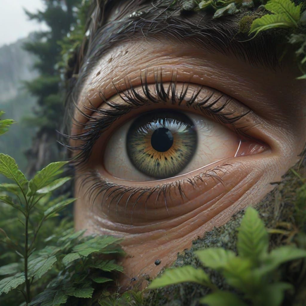 A Photorealistic Mountain with Intricate Eyes