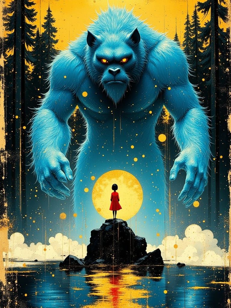 Electric-Blue Sasquatch Emerges from Sacred Labyrinth