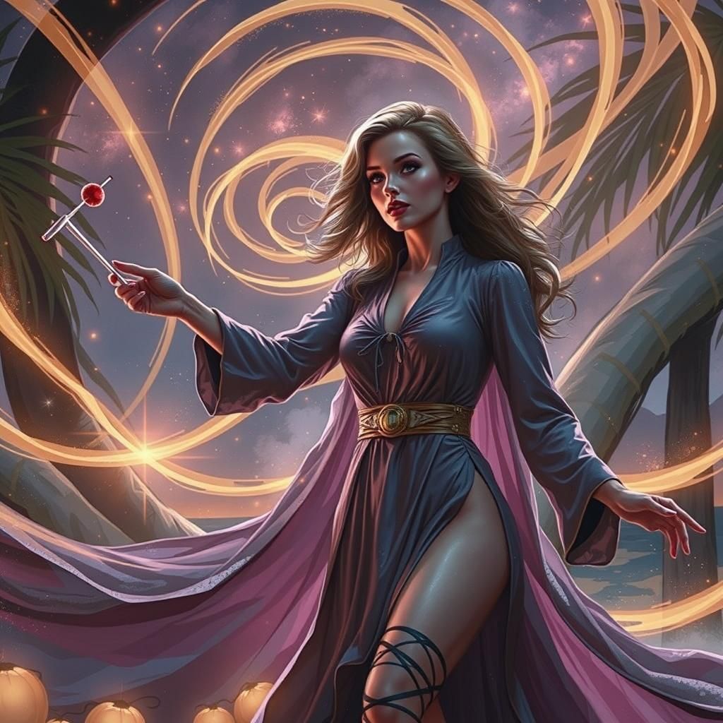 Vintage Pin-Up Girl Illustration at Sunset