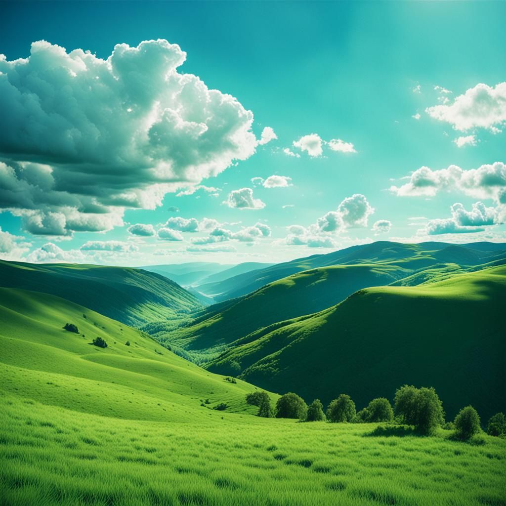 Lush Green Valley Under a Clear Blue Sky