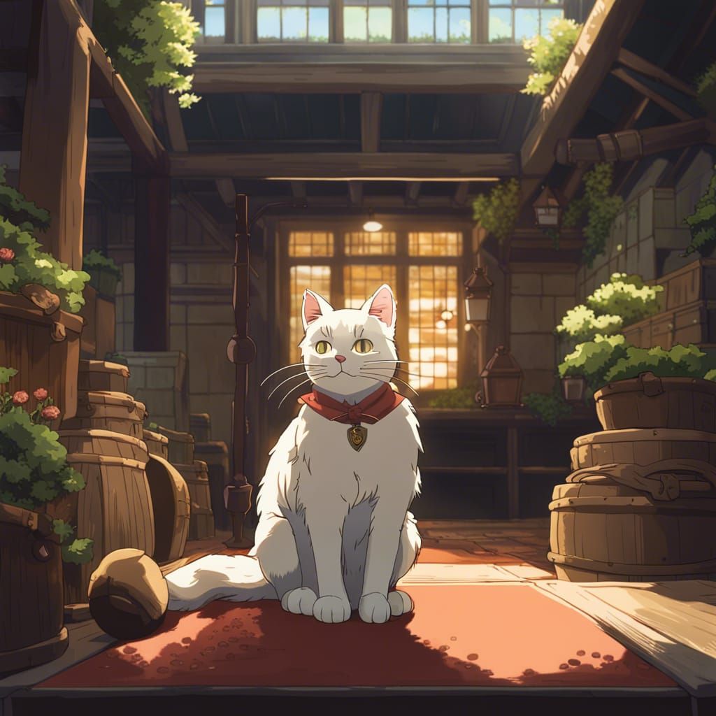 Cat Guild Master in Studio Ghibli Anime Style