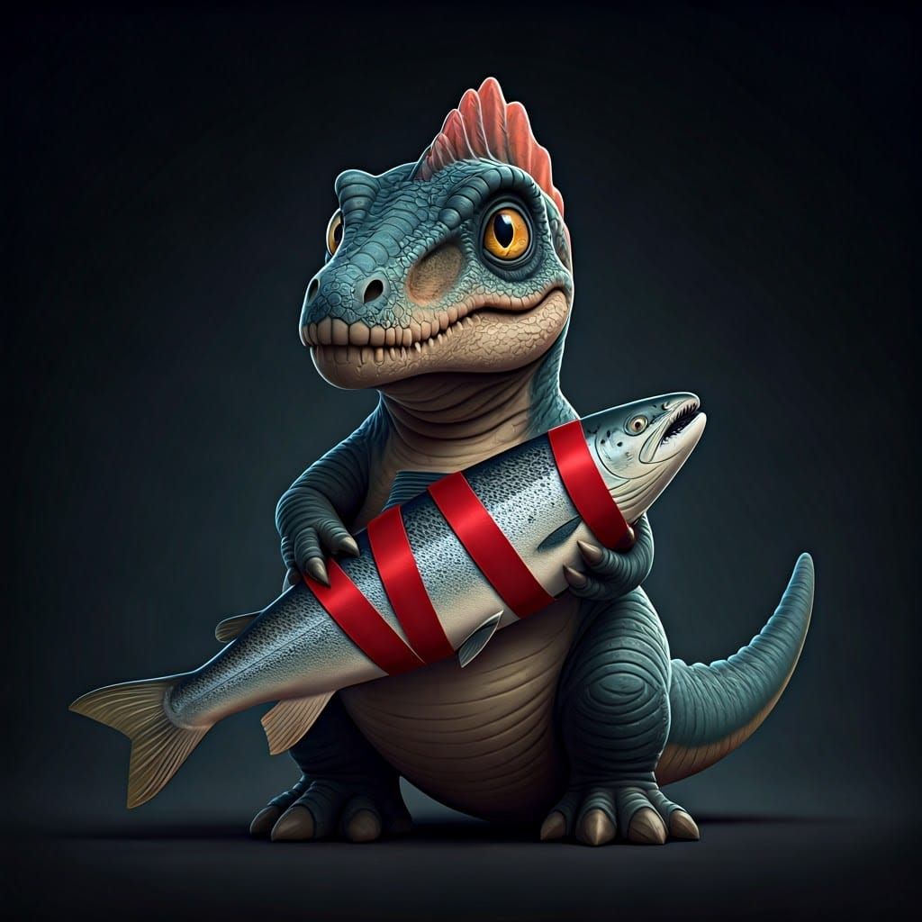 Cute 3D Baby Spinosaurus with Salmon Gift