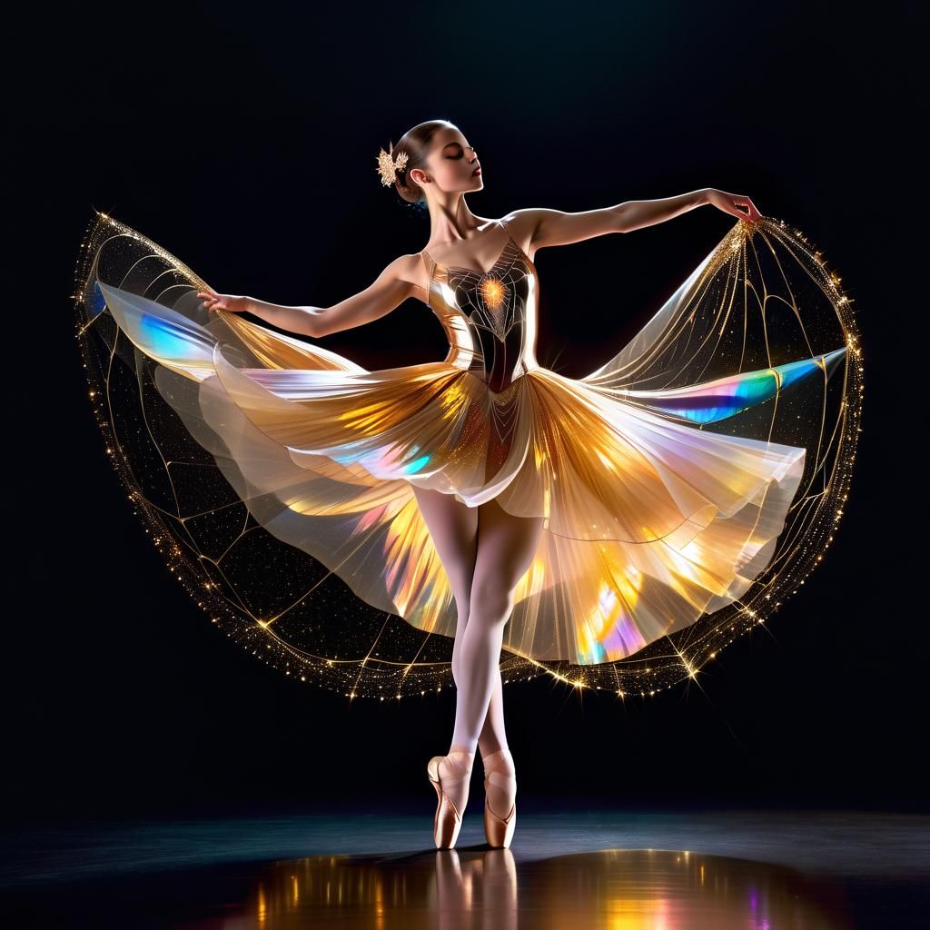 Ballerina in Spiderweb Dress with Golden Hues