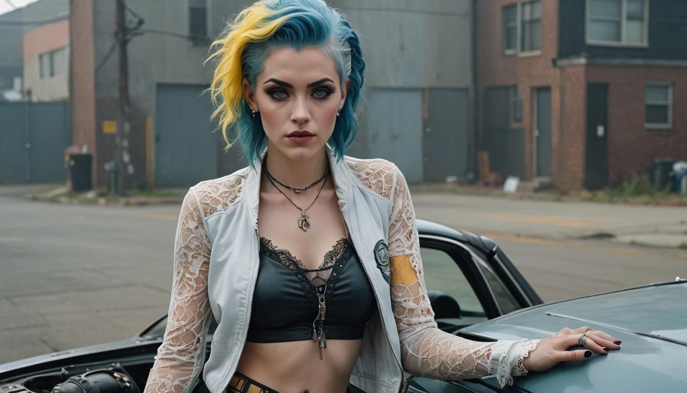 Blue-Haired Woman with Tattoos in Ethereal Fantasy Style