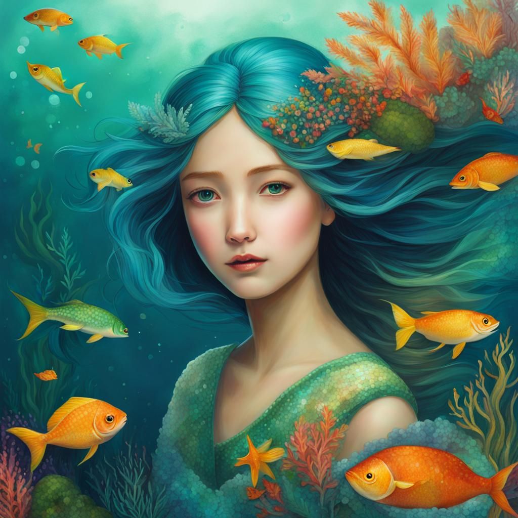 AI Mermaid Girl Illustration