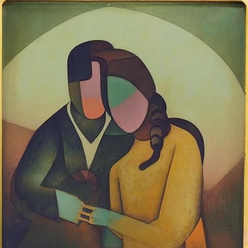 Sorrowful Couple Amidst Black Flowers in Psychedelic Art