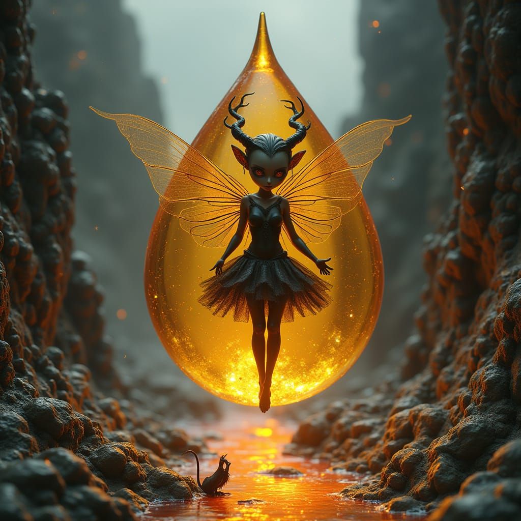 Dark Gothic Fairy in Amber Droplet