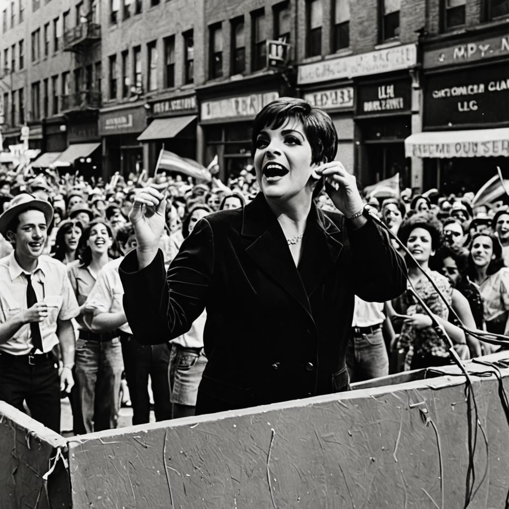 Liza Minnelli singing on a parade float during Pride Parade,...