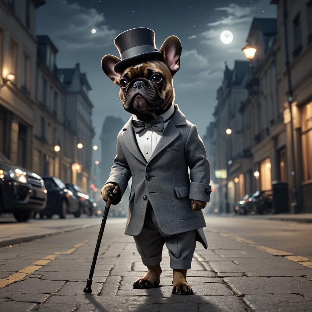 French Bulldog Gentleman in Anime Style
