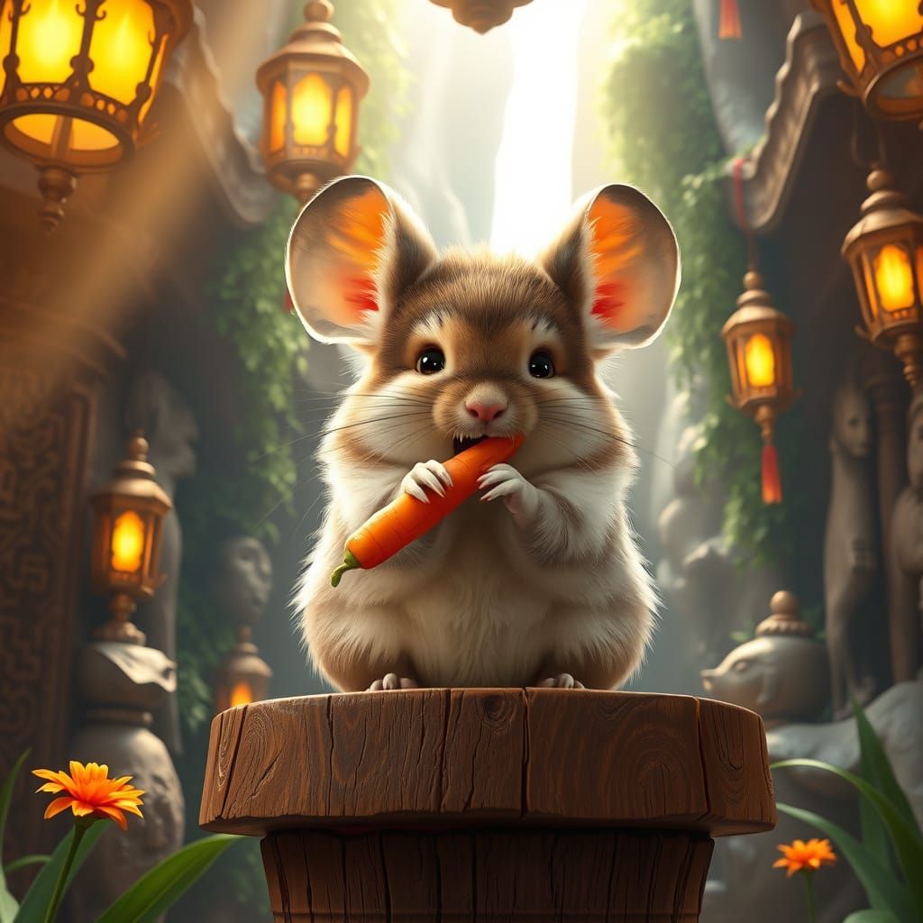 Regal Chinchilla Enjoys Vibrant Carrot in High-Fantasy Setti...