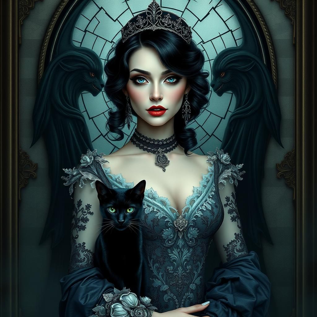 Gothic Woman with Cat in Victorian Style