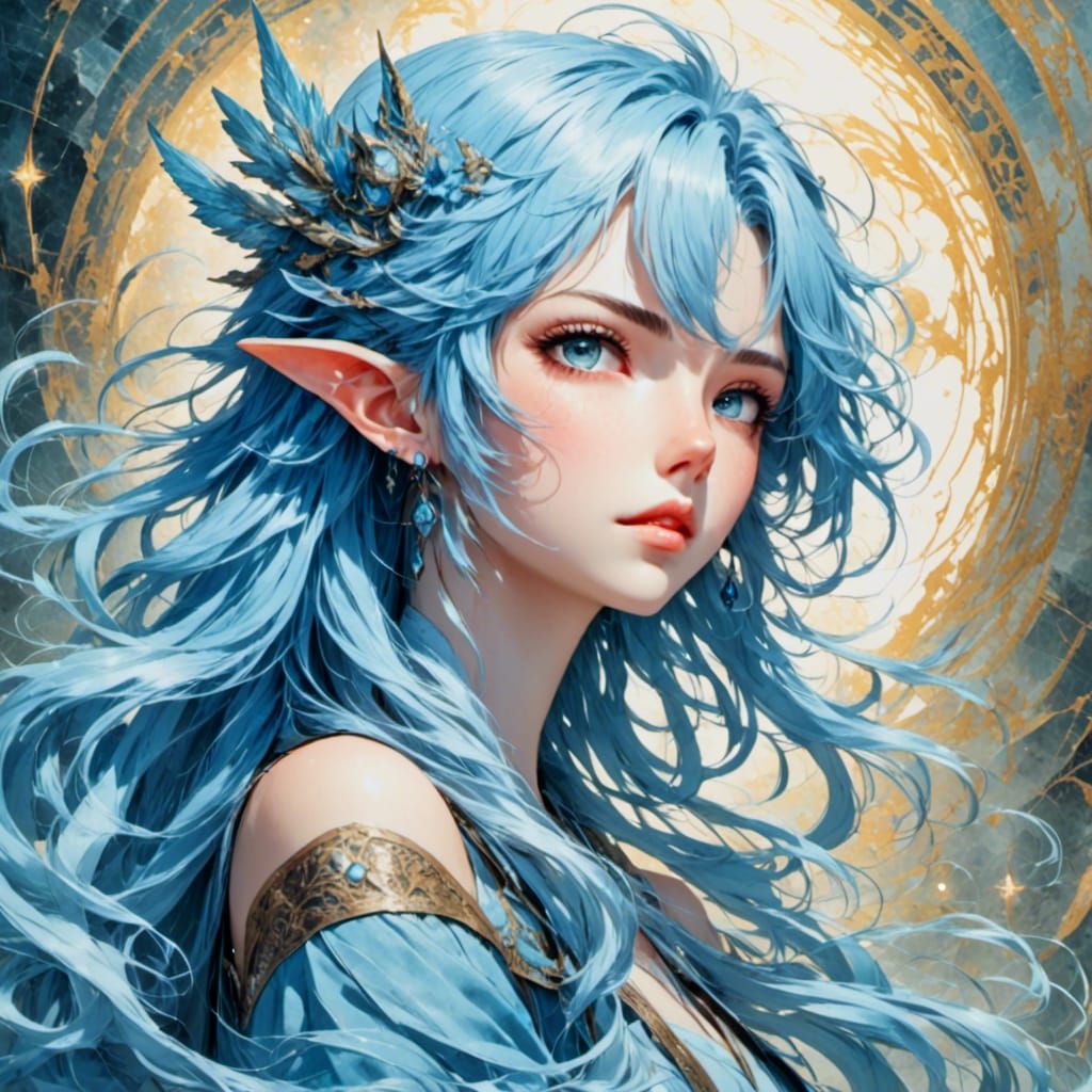Anime Fairy Portrait with Blue Hair