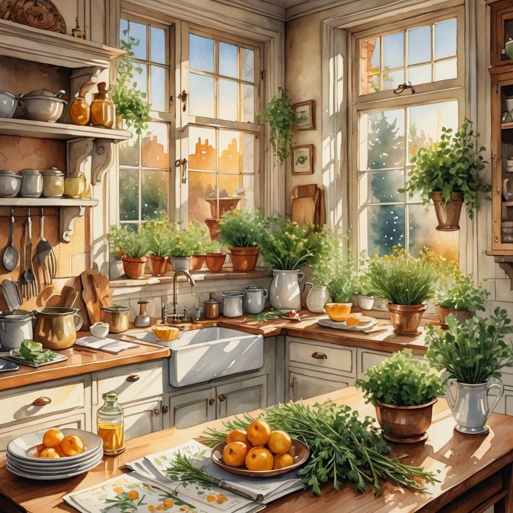 Victorian Kitchen Scene on Retro Cookbook Cover