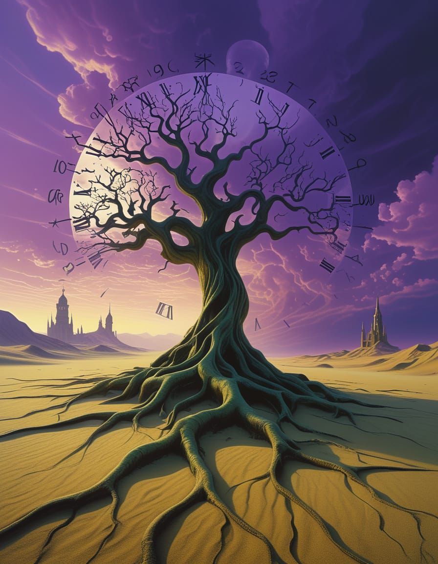 Surreal Dreamscape with Melting Clock Towers and Twisted Roo...