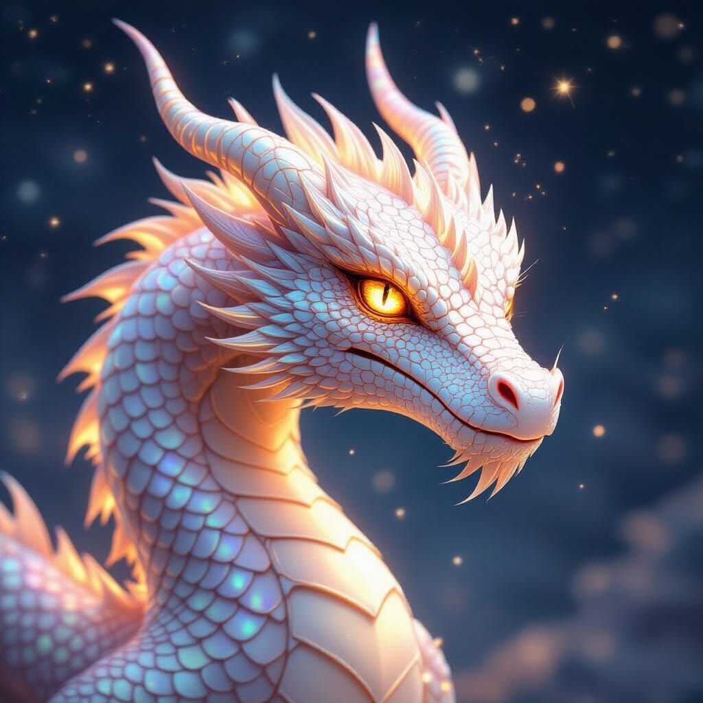 Luminous Mythical Dragon in Art Nouveau Style