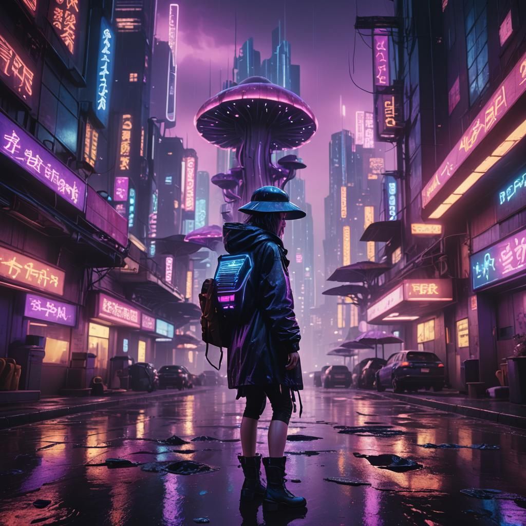 Cyberpunk Fairy Village in Neon Cityscape
