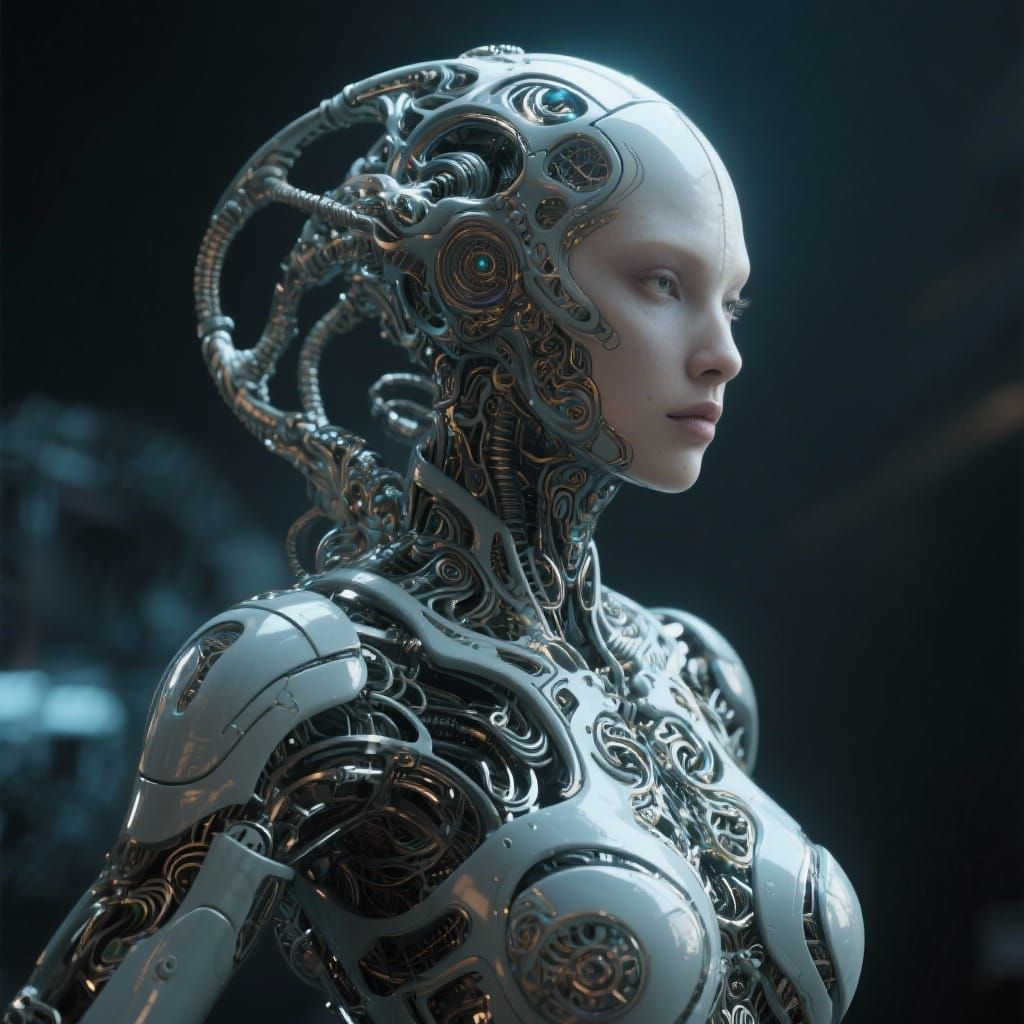 Intricate Android Portrait in Dynamic Pose