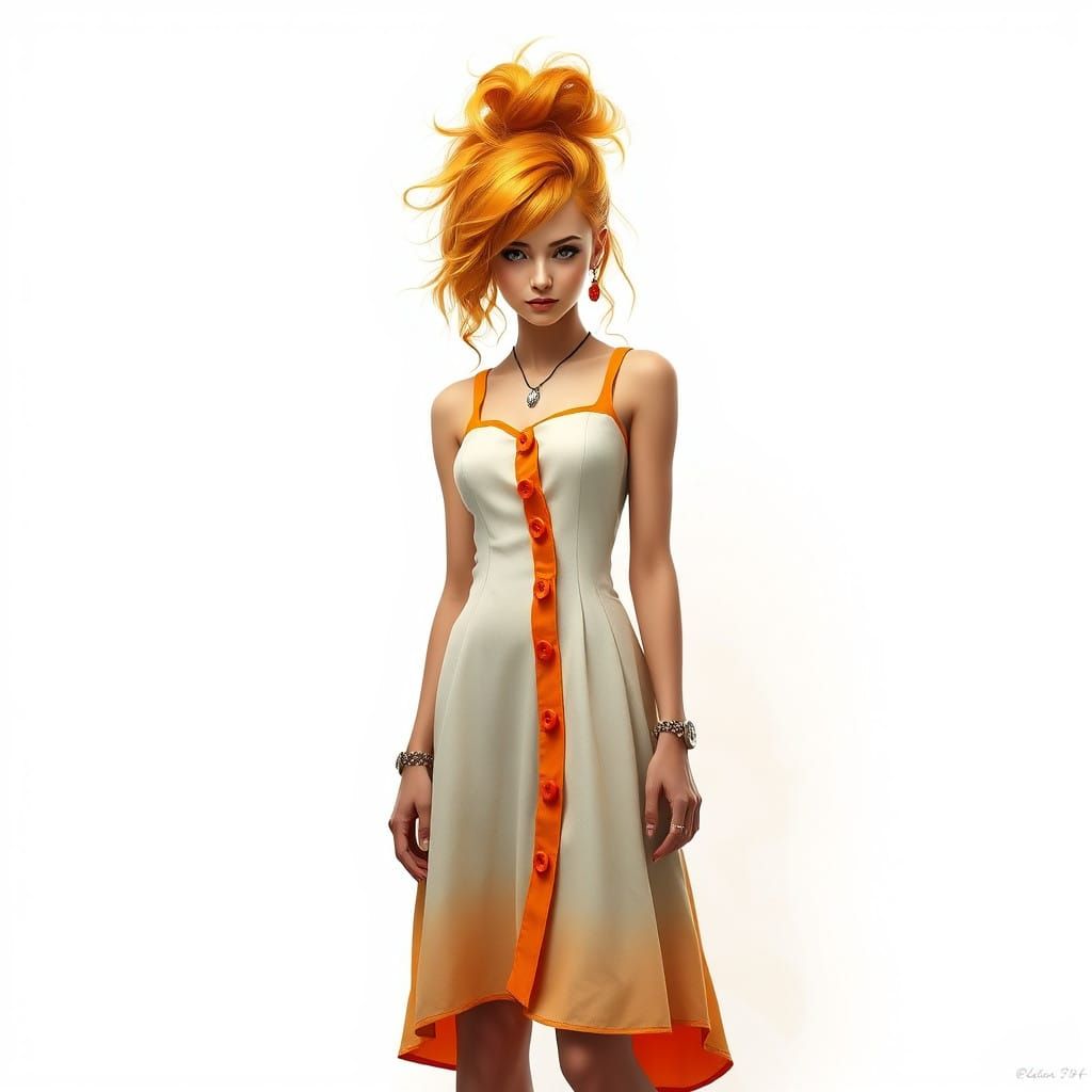 Elegant Woman in Stunning Yellow-Orange Attire