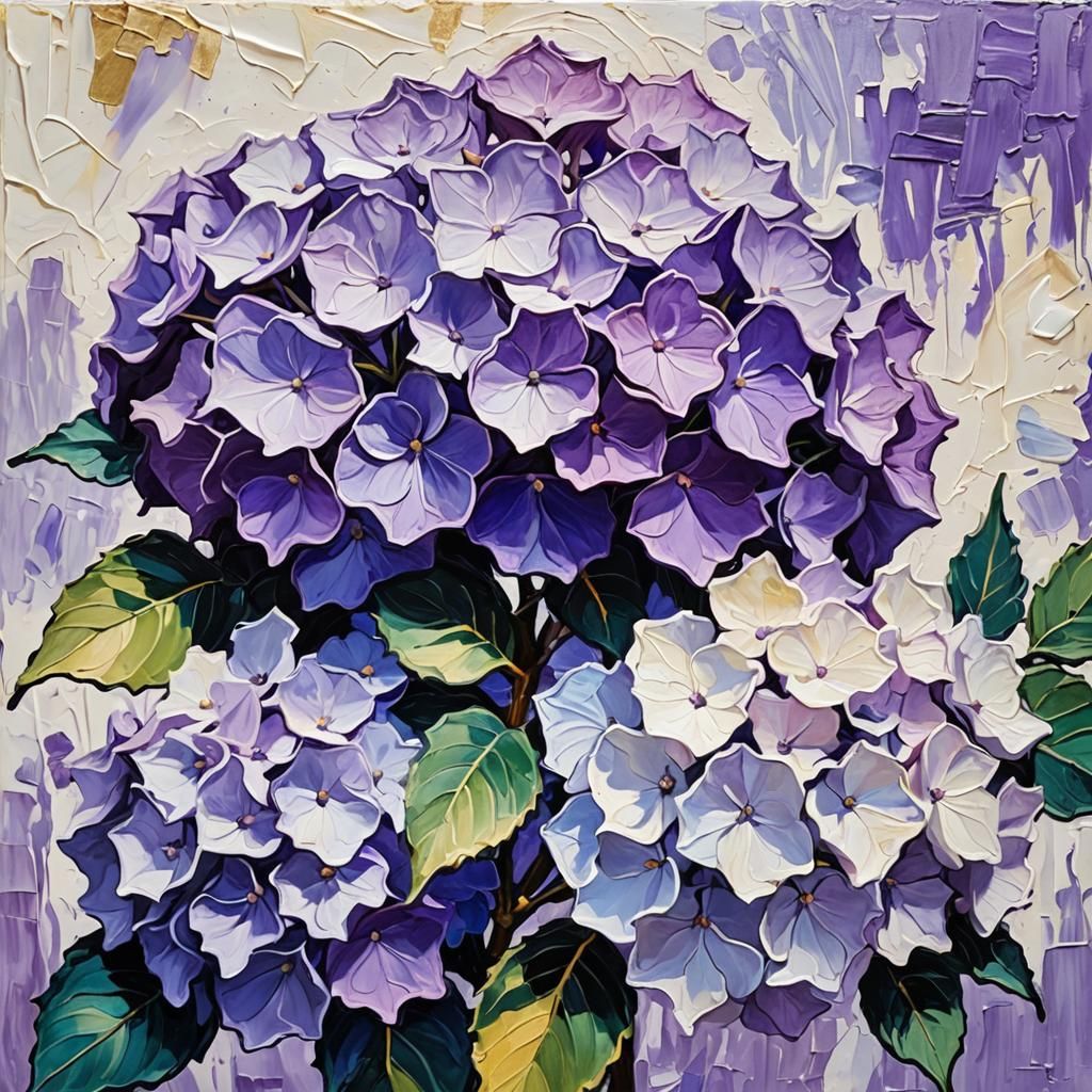 Abstract Expressionist Hydrangeas in Impasto Style